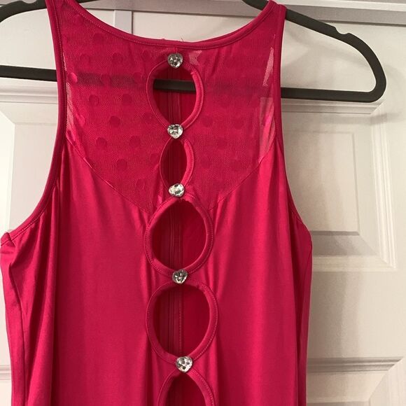 Size XL Bodycon Jumpsuit in hot pink.  Stage or dance outfit.  Sheer sides. - Picture 2 of 10